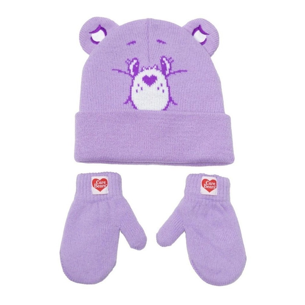 Care Bears Share Bear Purple Toddler Beanie and Mittens 2 Piece Winter Set NWT
